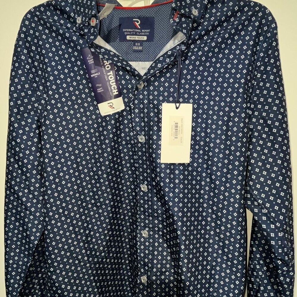 International Report Men's Geometric Long‎ Sleeve Button Down Shirt Medium NWT